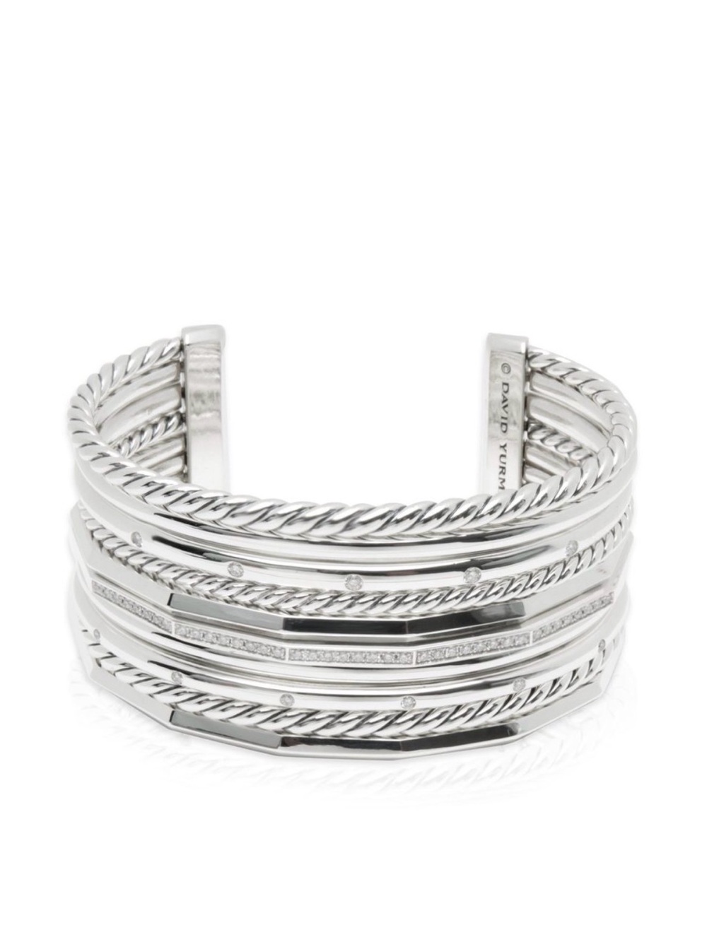 David Yurman Sterling Silver Multi-Row Cable & Banded Cuff Bracelet Authentic - Picture 4 of 11